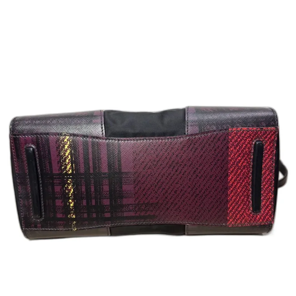 Prada Tessuto Nylon Saffiano Tartan Print Satchel - Red/Purple